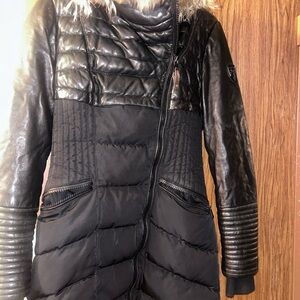 RUDSAK Black Puffer Jacket with Leather Accents